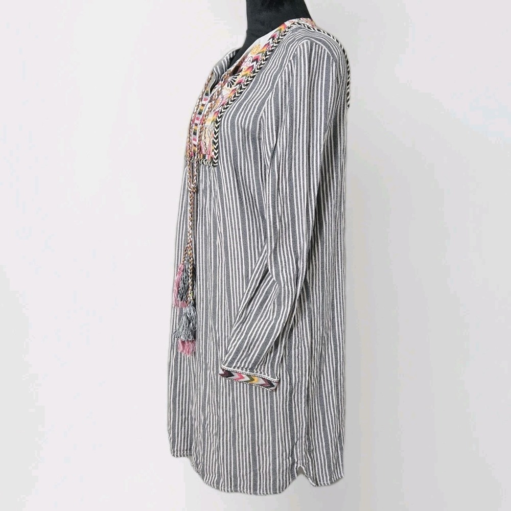 Philosophy Revolve Embroidered Tassel Striped Bohemian Tunic Dress Women's Sz L - Picture 4 of 13